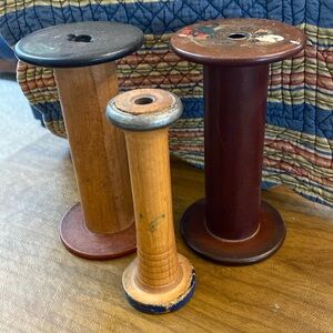 Vintage Primitive Industrial Wooden Spool Bobbins lot of  3